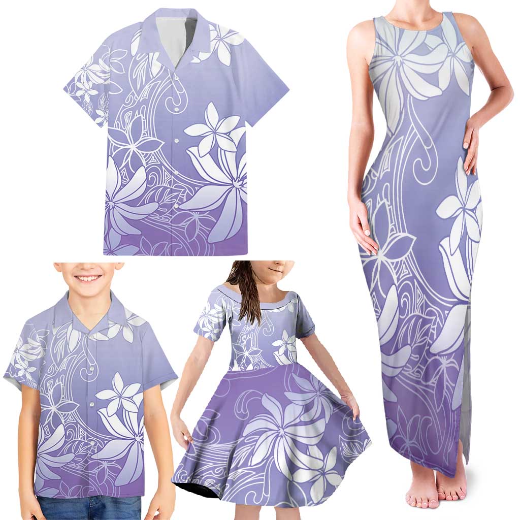 Tiare Tahiti Family Matching Tank Maxi Dress and Hawaiian Shirt Purple Polynesia Motifs - Polynesian Pride