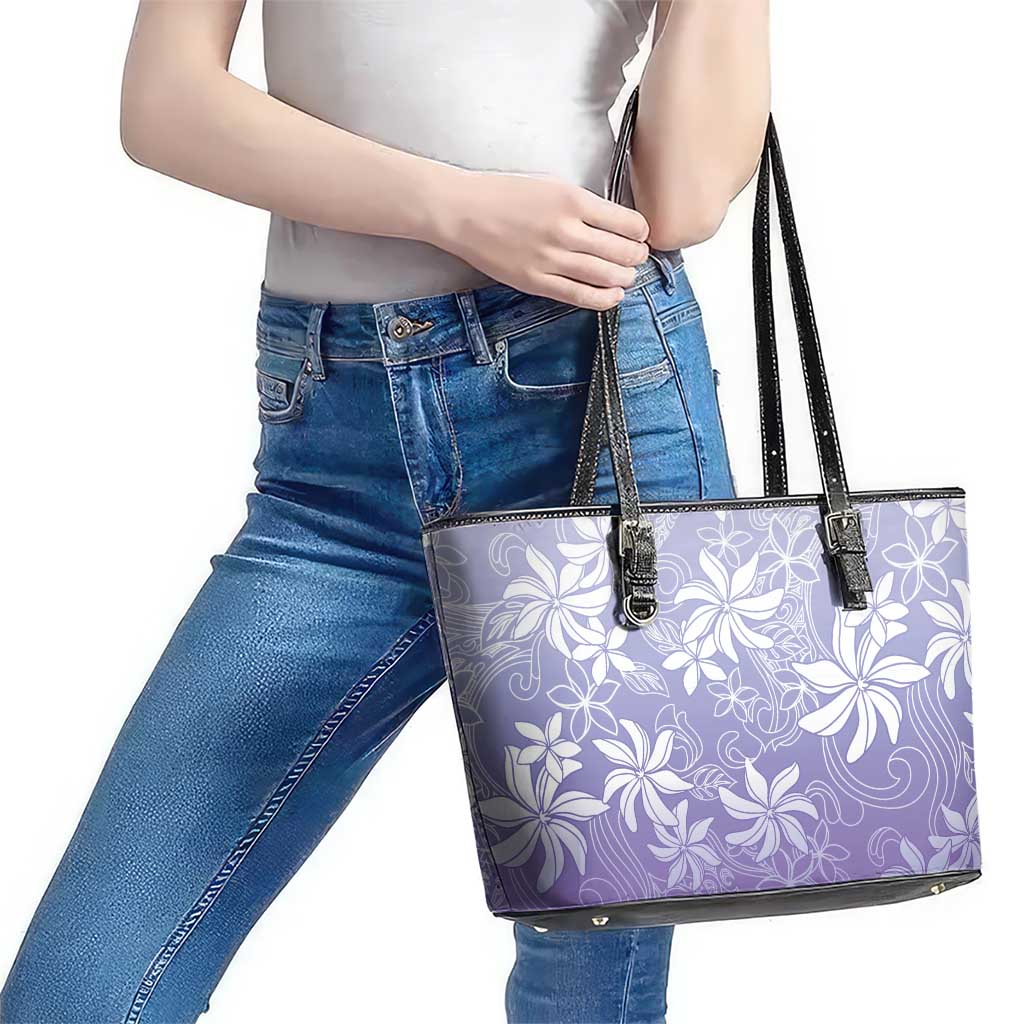 Tiare Tahiti Leather Tote Bag Purple Polynesia Motifs LT05 - Polynesian Pride
