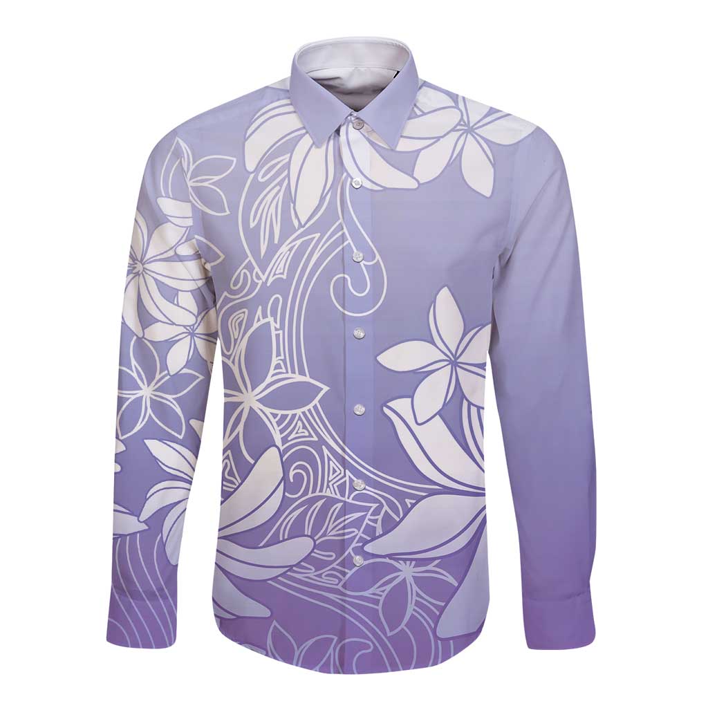 Tiare Tahiti Long Sleeve Button Shirt Purple Polynesia Motifs - Polynesian Pride