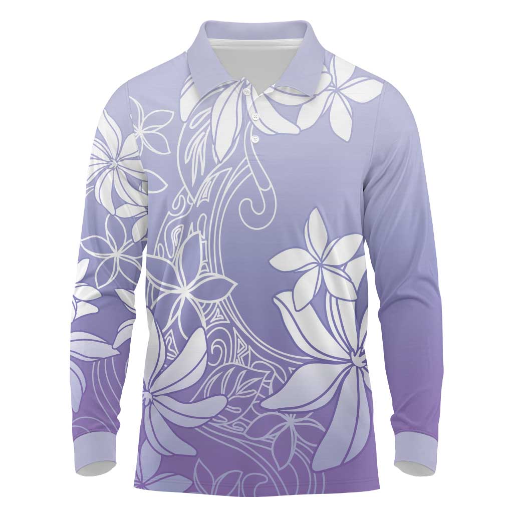 Tiare Tahiti Long Sleeve Polo Shirt Purple Polynesia Motifs - Polynesian Pride