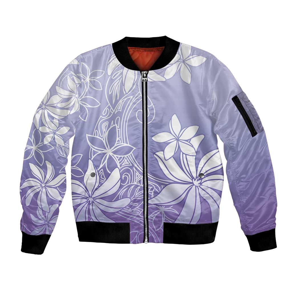 Tiare Tahiti Sleeve Zip Bomber Jacket Purple Polynesia Motifs LT05 Unisex Purple - Polynesian Pride