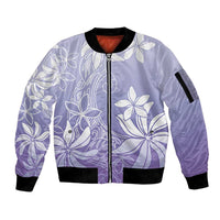 Tiare Tahiti Sleeve Zip Bomber Jacket Purple Polynesia Motifs LT05 Unisex Purple - Polynesian Pride