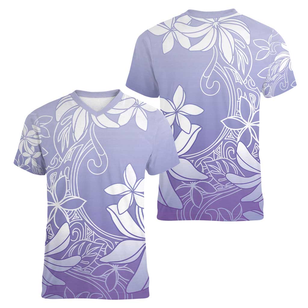 Tiare Tahiti Women V-Neck T-Shirt Purple Polynesia Motifs - Polynesian Pride