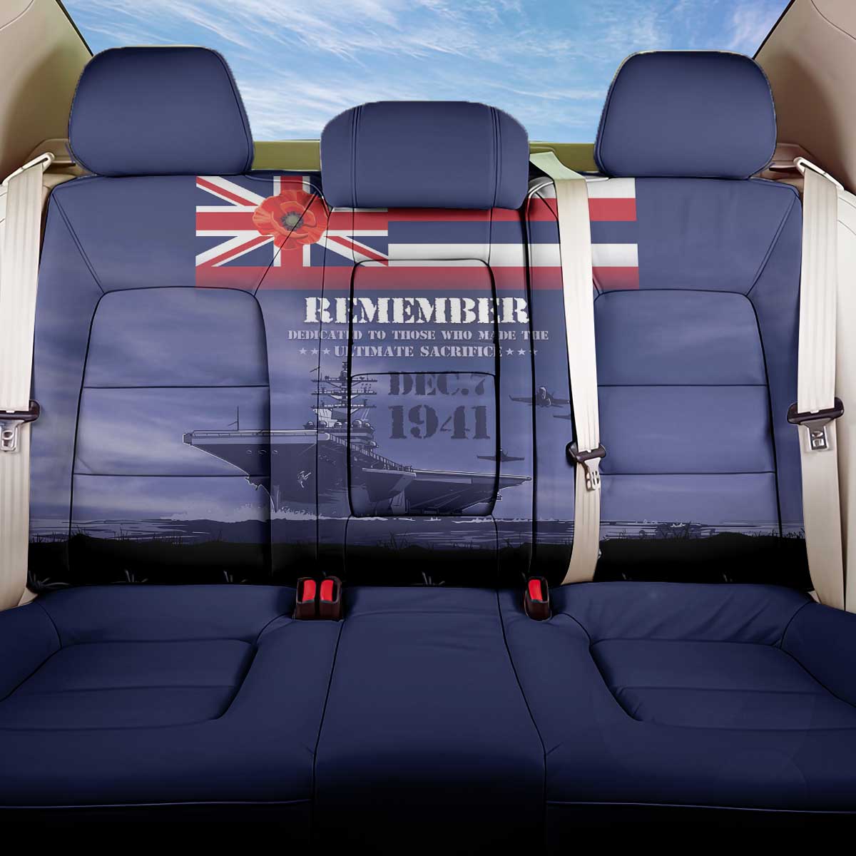 Hawaii Pearl Harbor Remembrance Day Back Car Seat Cover Flag Style