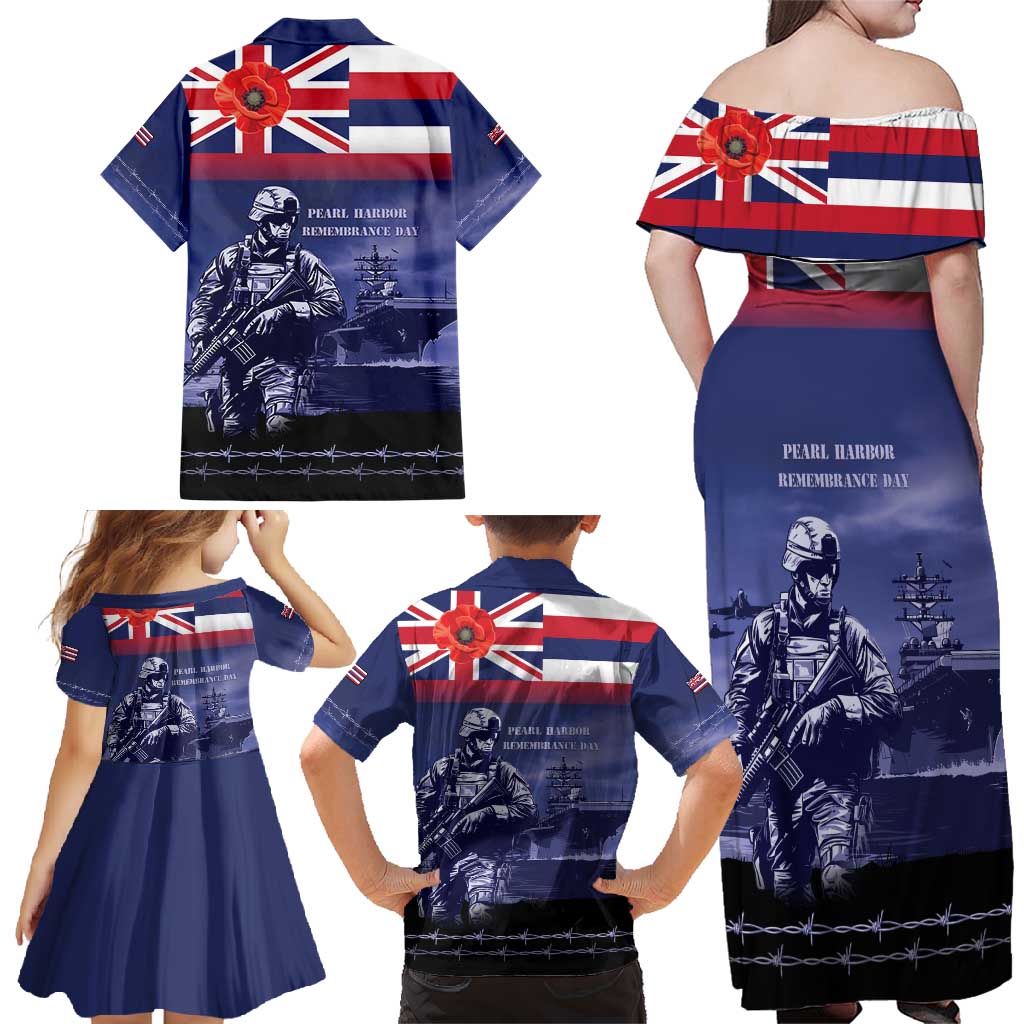 Hawaii Pearl Harbor Remembrance Day Family Matching Off Shoulder Maxi Dress and Hawaiian Shirt Flag Style