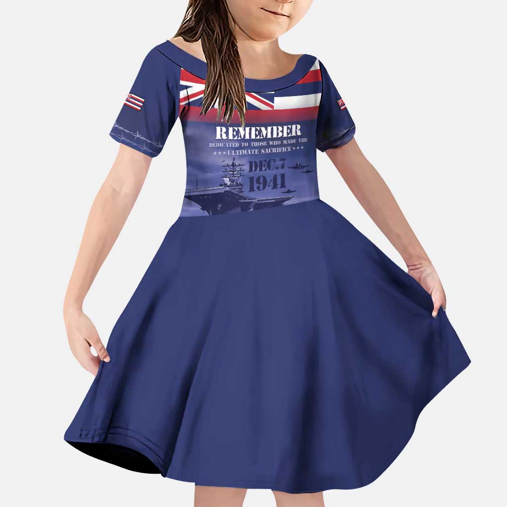 Hawaii Pearl Harbor Remembrance Day Family Matching Puletasi and Hawaiian Shirt Flag Style LT05 Daughter's Dress Blue - Polynesian Pride