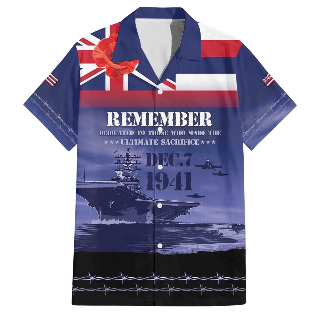 Hawaii Pearl Harbor Remembrance Day Family Matching Puletasi and Hawaiian Shirt Flag Style LT05 Dad's Shirt - Short Sleeve Blue - Polynesian Pride