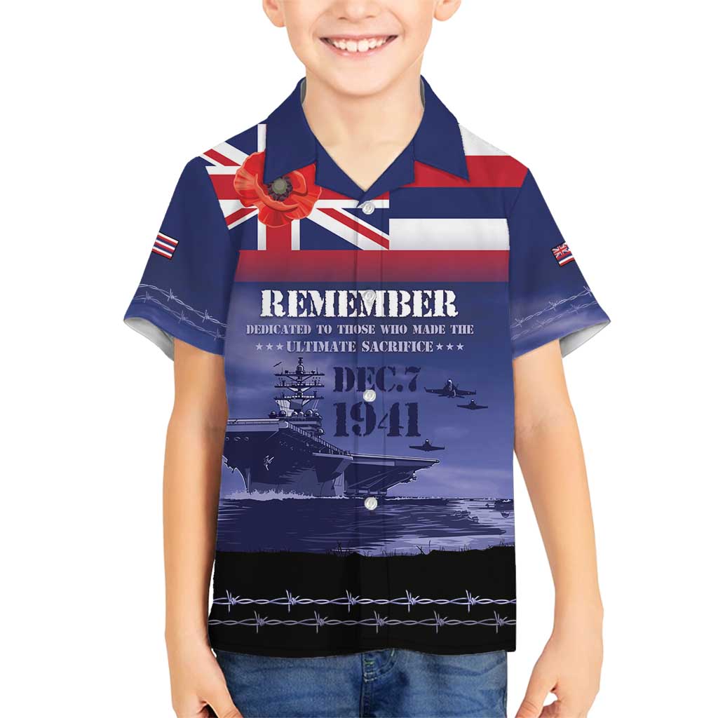 Hawaii Pearl Harbor Remembrance Day Family Matching Puletasi and Hawaiian Shirt Flag Style LT05 Son's Shirt Blue - Polynesian Pride