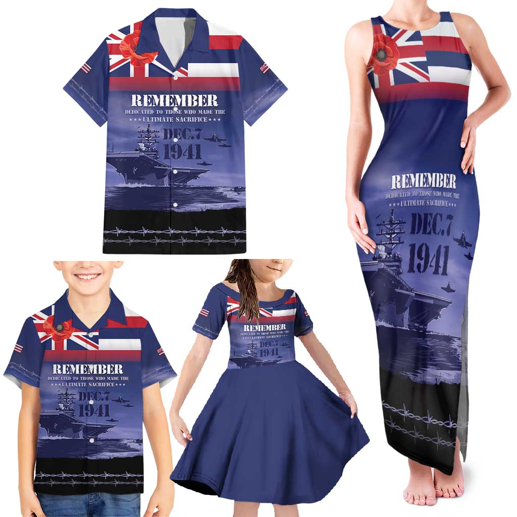 Hawaii Pearl Harbor Remembrance Day Family Matching Tank Maxi Dress and Hawaiian Shirt Flag Style
