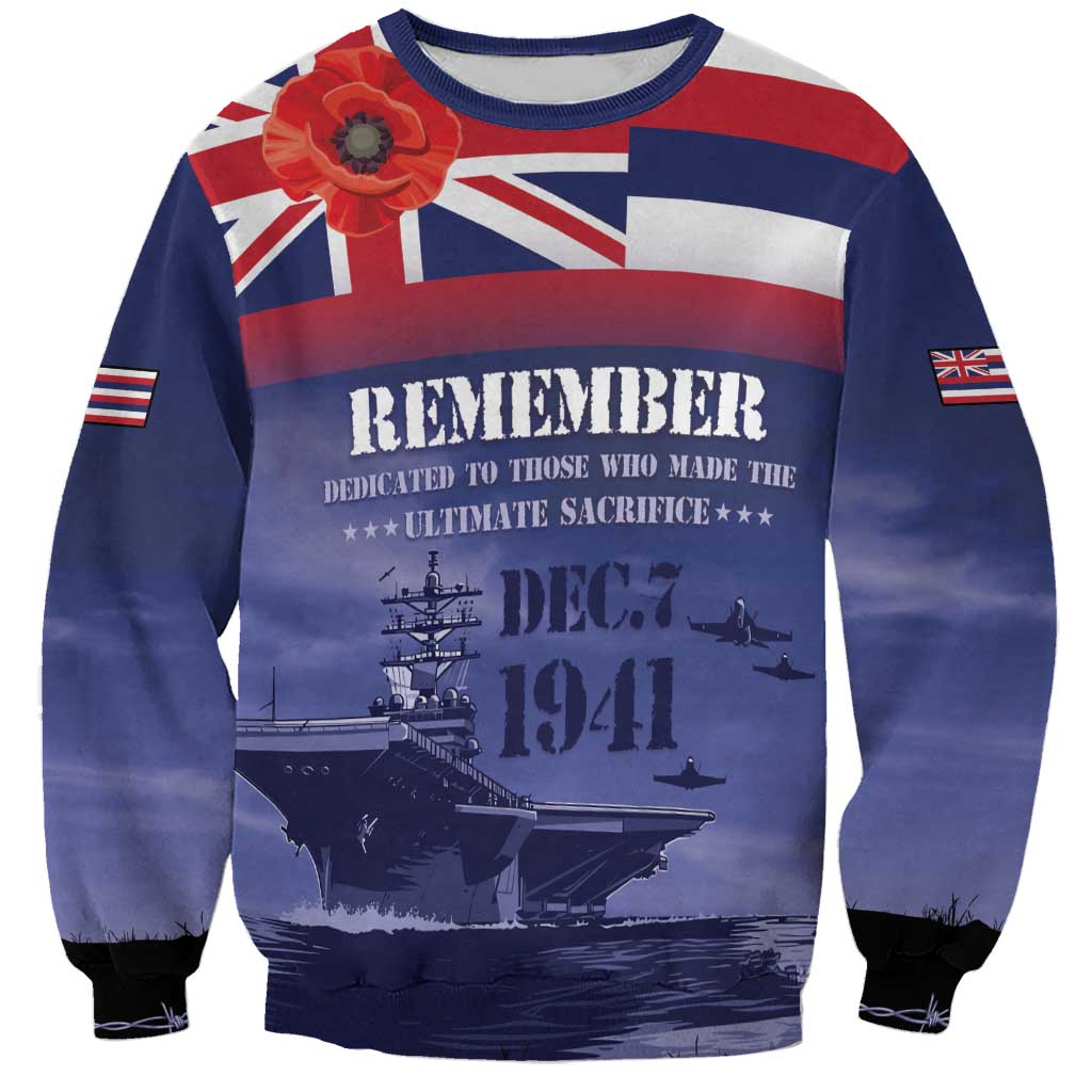 Hawaii Pearl Harbor Remembrance Day Sweatshirt Flag Style LT05 Unisex Blue - Polynesian Pride