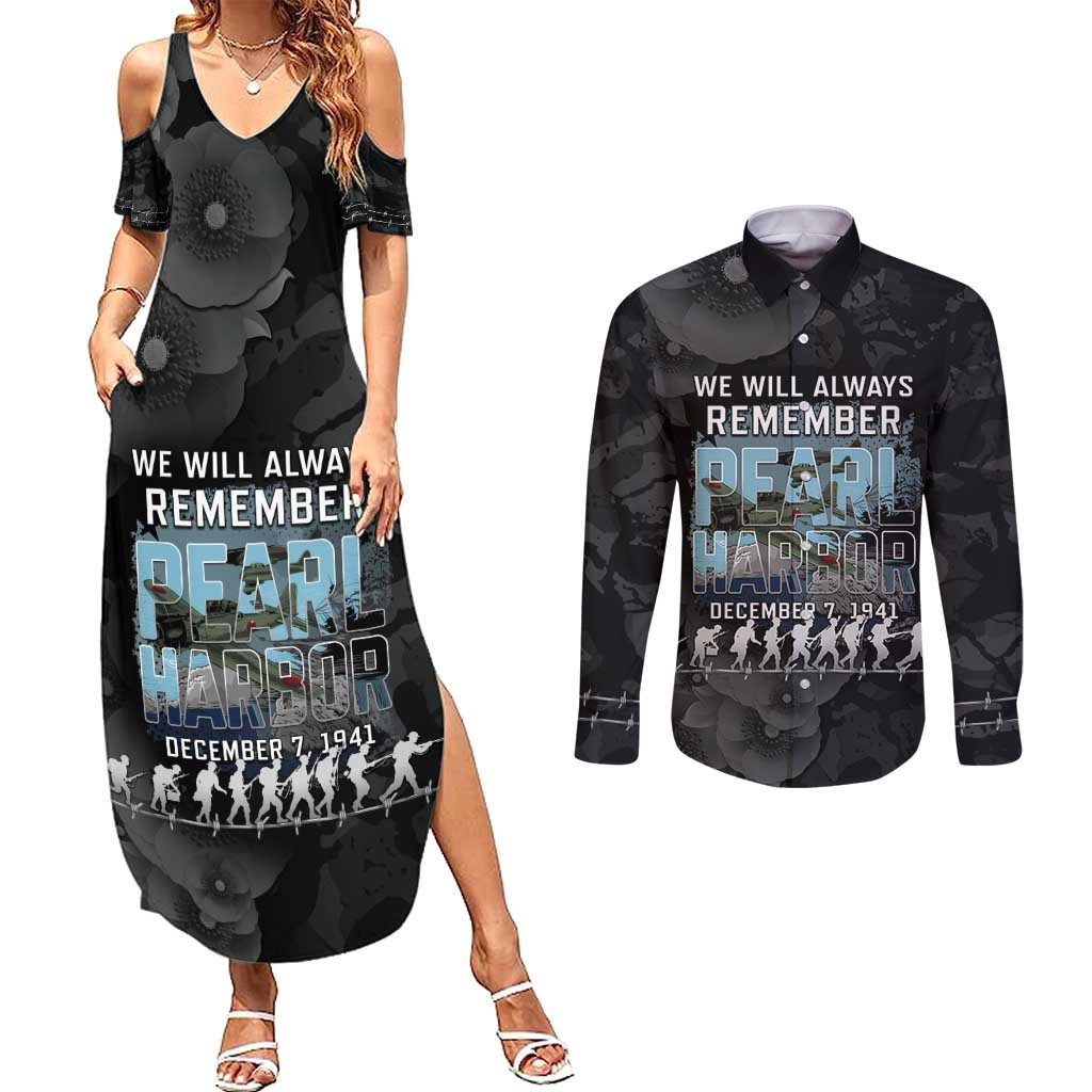 Personalized Pearl Harbor Remembrance Day Couples Matching Summer Maxi Dress and Long Sleeve Button Shirt We Will Always Remember