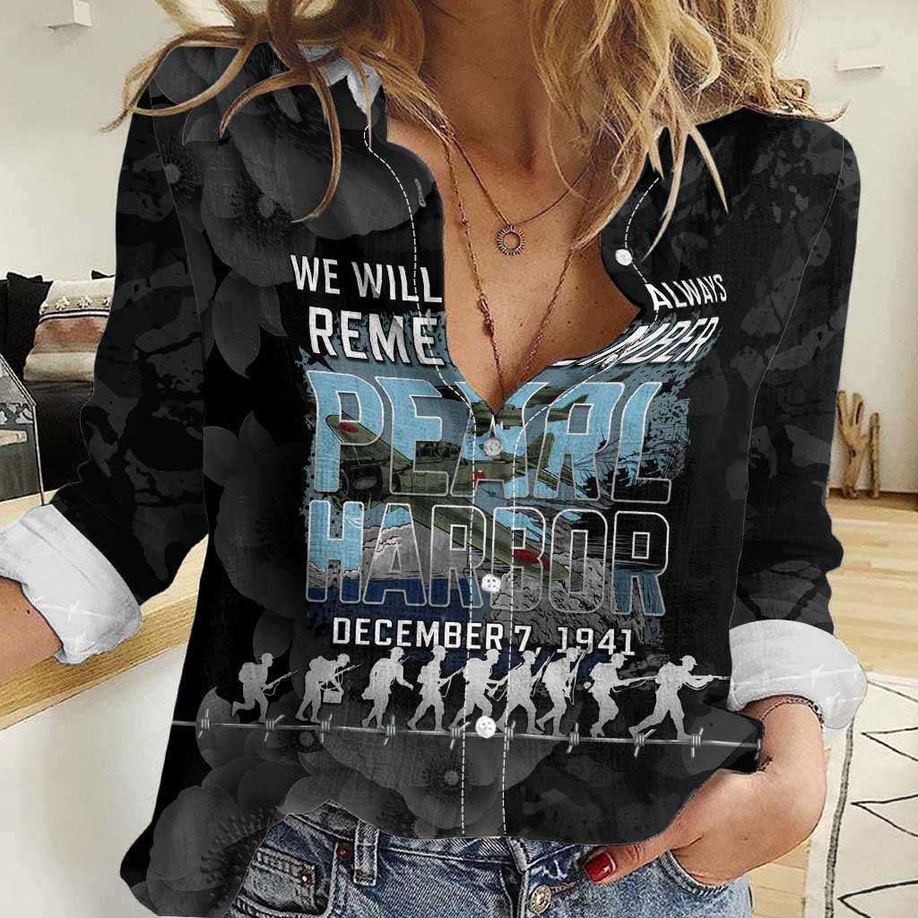 Personalized Pearl Harbor Remembrance Day Women Casual Shirt We Will Always Remember LT05 Female Black - Polynesian Pride