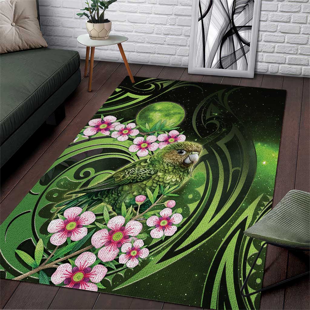 New Zealand Aotearoa Kakapo Area Rug Maori Pattern With Manuka Galaxy Style - Polynesian Pride