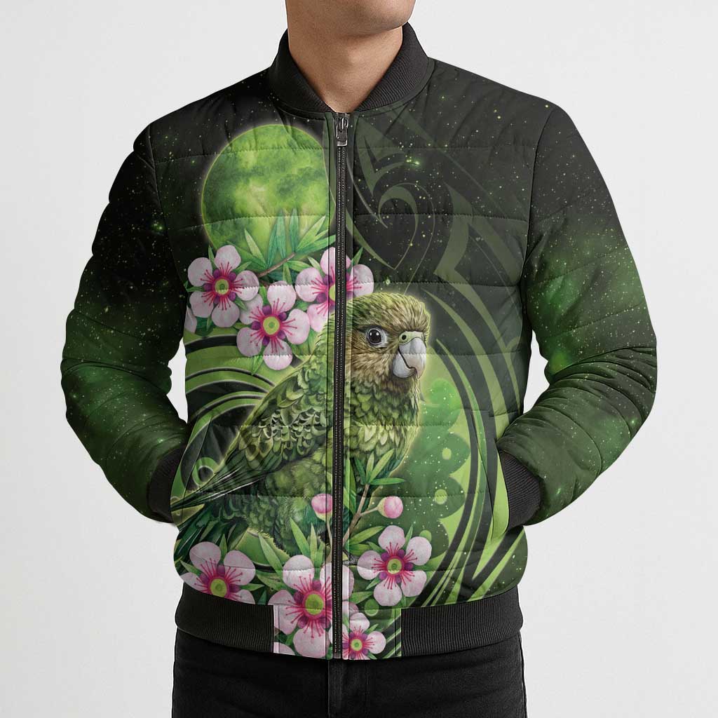New Zealand Aotearoa Kakapo Bomber Puffer Jacket Maori Pattern With Manuka Galaxy Style - Polynesian Pride