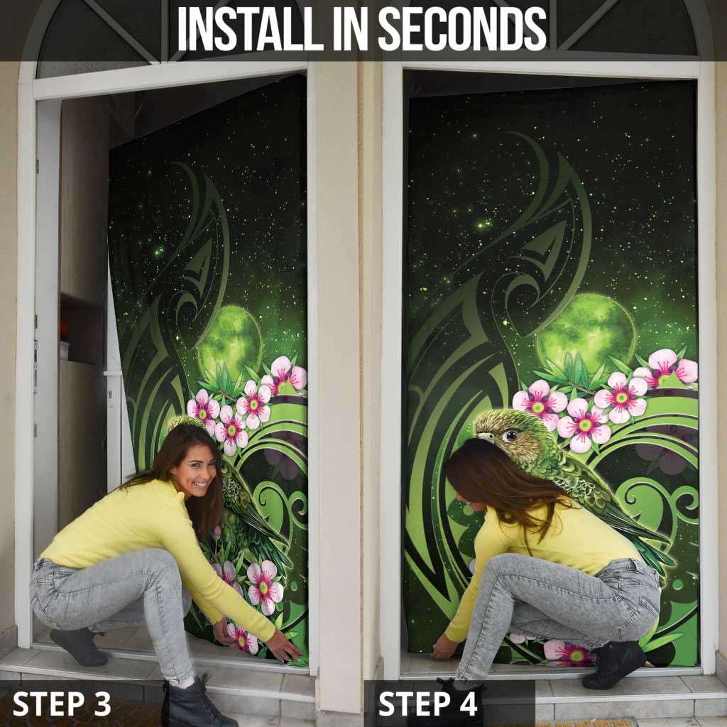 New Zealand Aotearoa Kakapo Door Cover Maori Pattern With Manuka Galaxy Style - Polynesian Pride