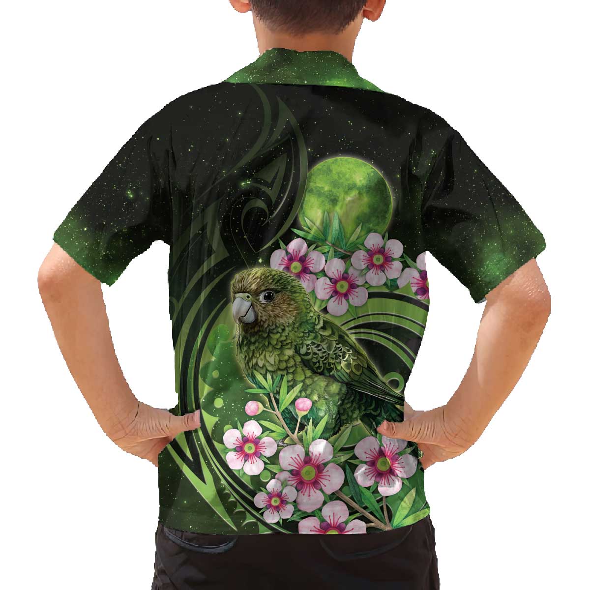 New Zealand Aotearoa Kakapo Family Matching Off The Shoulder Long Sleeve Dress and Hawaiian Shirt Maori Pattern With Manuka Galaxy Style - Polynesian Pride