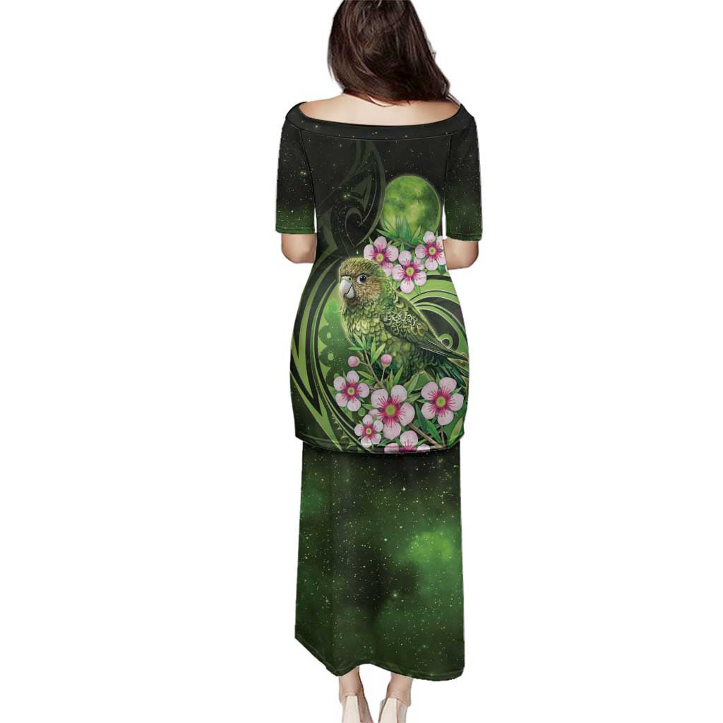 New Zealand Aotearoa Kakapo Family Matching Puletasi and Hawaiian Shirt Maori Pattern With Manuka Galaxy Style - Polynesian Pride
