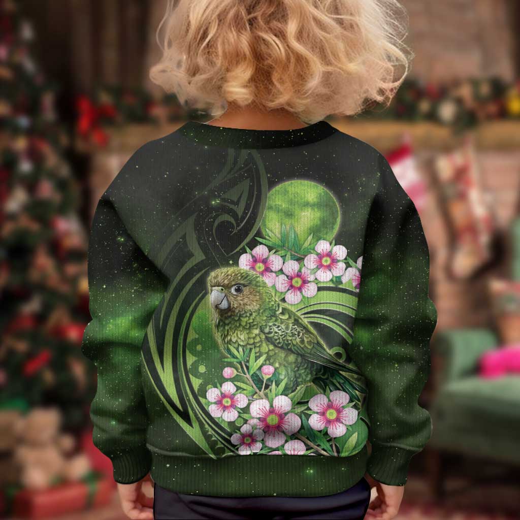 New Zealand Aotearoa Kakapo Kid Ugly Christmas Sweater Maori Pattern With Manuka Galaxy Style - Polynesian Pride