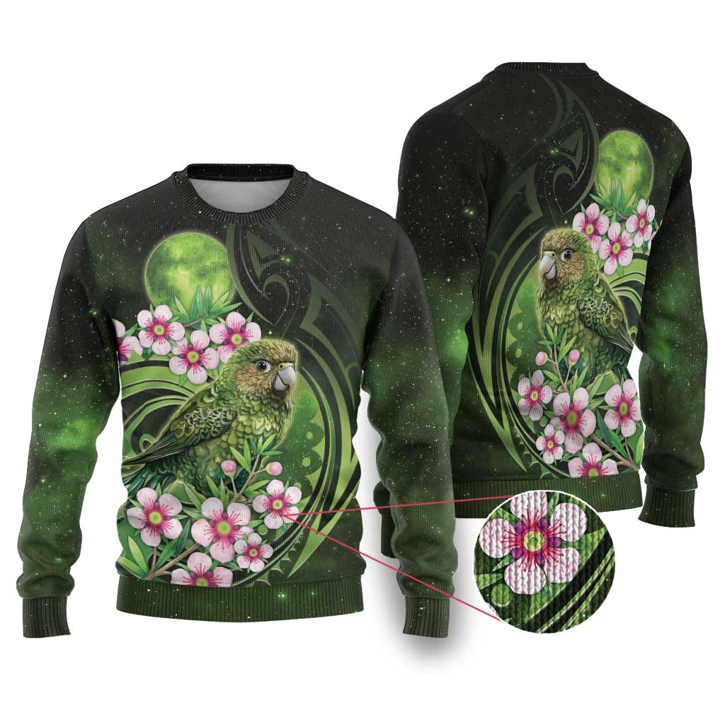 New Zealand Aotearoa Kakapo Ugly Christmas Sweater Maori Pattern With Manuka Galaxy Style - Polynesian Pride