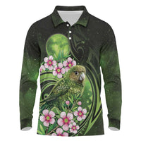 New Zealand Aotearoa Kakapo Long Sleeve Polo Shirt Maori Pattern With Manuka Galaxy Style - Polynesian Pride