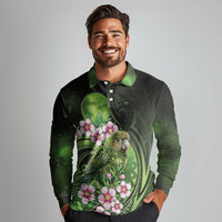 New Zealand Aotearoa Kakapo Long Sleeve Polo Shirt Maori Pattern With Manuka Galaxy Style - Polynesian Pride