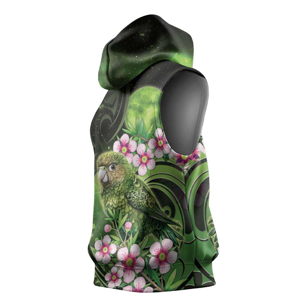 New Zealand Aotearoa Kakapo Sleeveless Hoodie Maori Pattern With Manuka Galaxy Style - Polynesian Pride