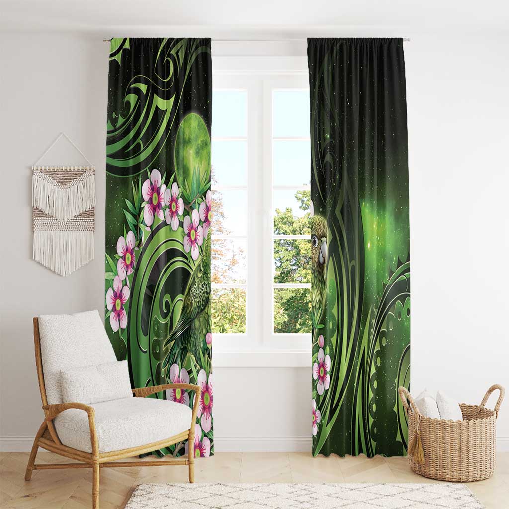 New Zealand Aotearoa Kakapo Window Curtain Maori Pattern With Manuka Galaxy Style - Polynesian Pride