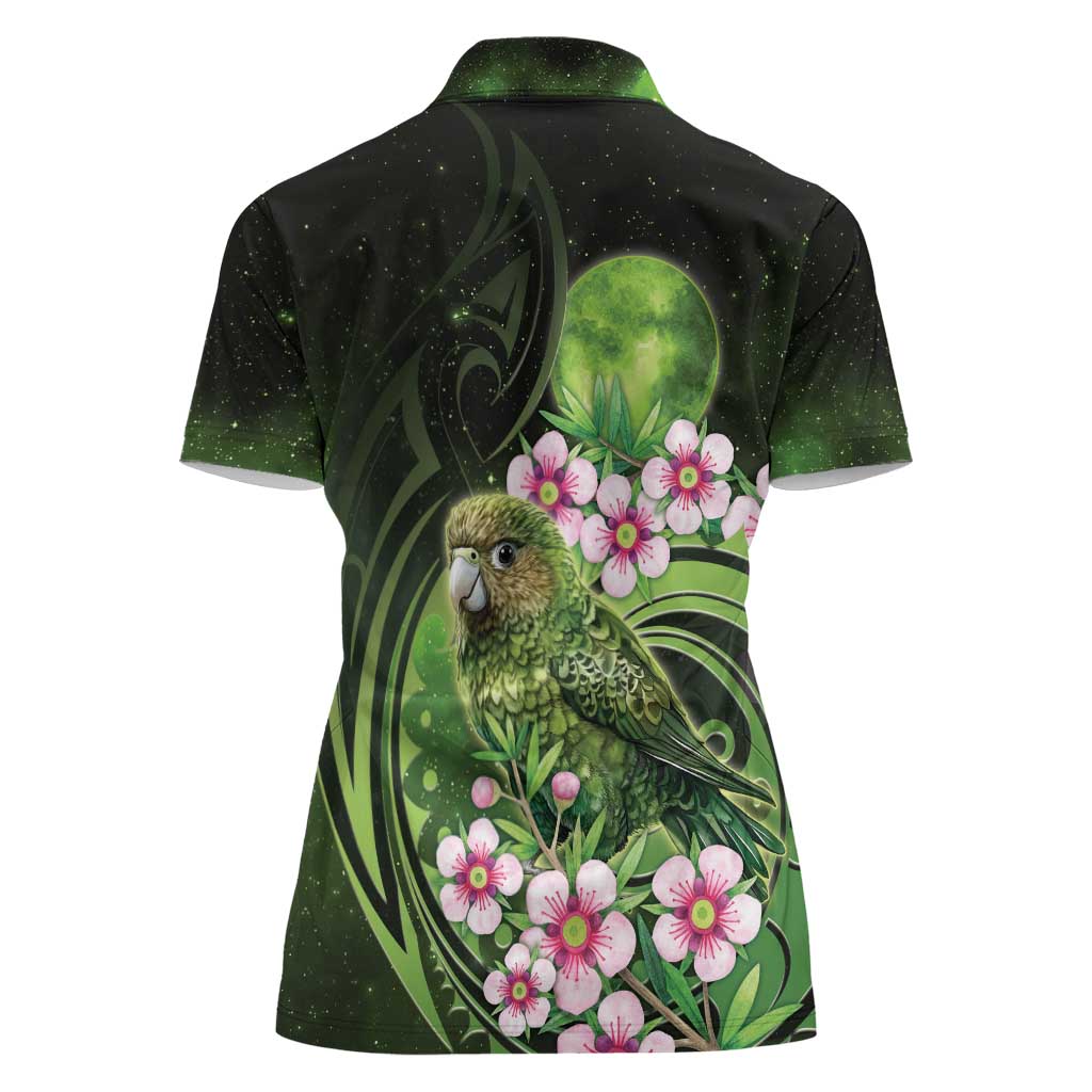 New Zealand Aotearoa Kakapo Women Polo Shirt Maori Pattern With Manuka Galaxy Style - Polynesian Pride