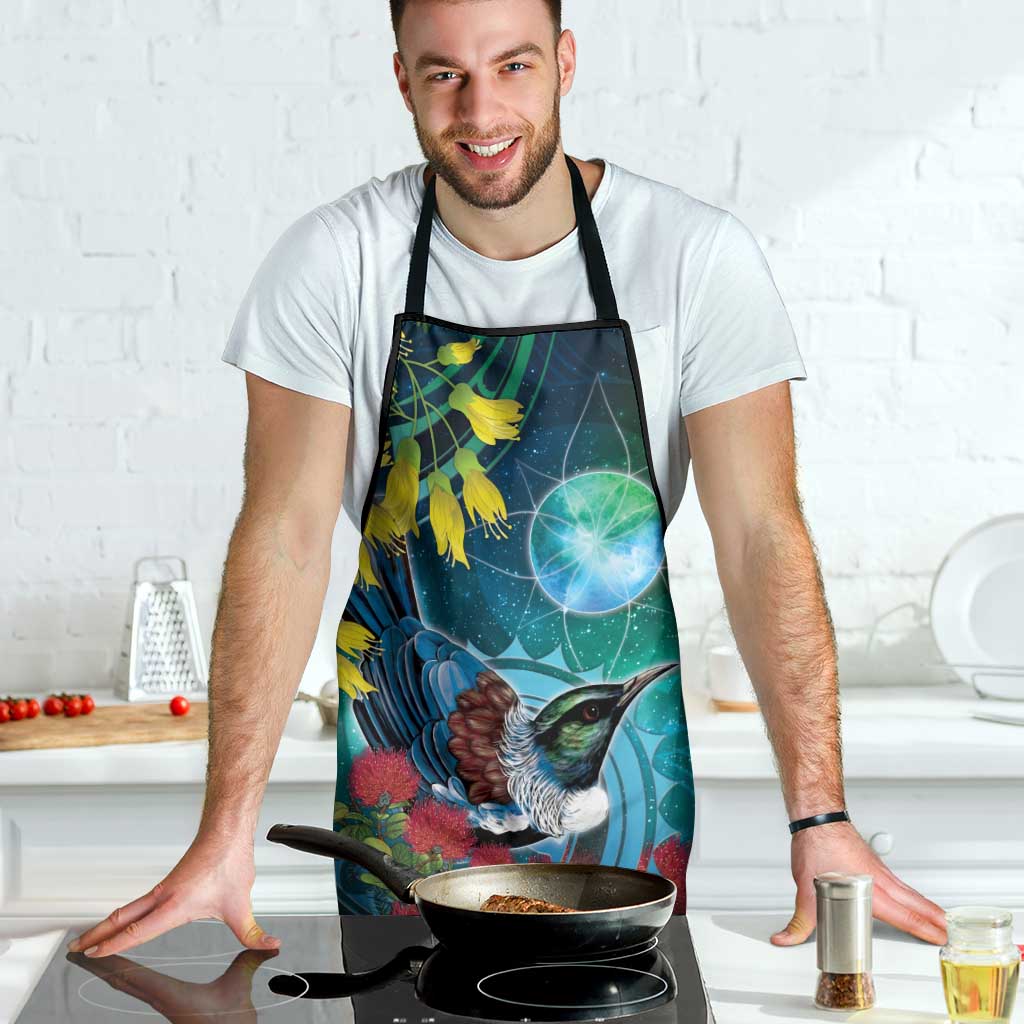 New Zealand Tui Bird Apron Maori Koru With Pohutukawa Galaxy Style - Polynesian Pride