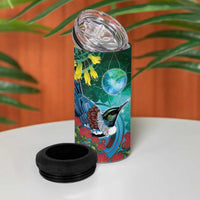 New Zealand Tui Bird 4 in 1 Can Cooler Tumbler Maori Koru With Pohutukawa Galaxy Style - Polynesian Pride