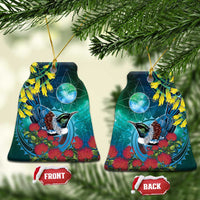 New Zealand Tui Bird Ceramic Ornament Maori Koru With Pohutukawa Galaxy Style - Polynesian Pride