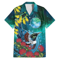 New Zealand Tui Bird Family Matching Mermaid Dress and Hawaiian Shirt Maori Koru With Pohutukawa Galaxy Style - Polynesian Pride