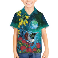 New Zealand Tui Bird Hawaiian Shirt Maori Koru With Pohutukawa Galaxy Style - Polynesian Pride