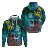 New Zealand Tui Bird Hoodie Maori Koru With Pohutukawa Galaxy Style - Polynesian Pride