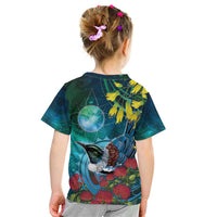 New Zealand Tui Bird Kid T Shirt Maori Koru With Pohutukawa Galaxy Style - Polynesian Pride