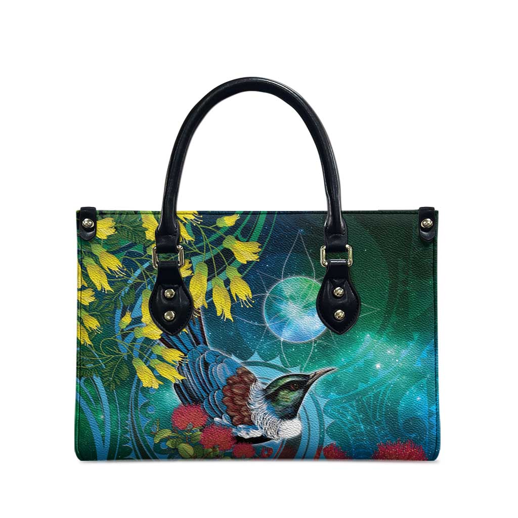 New Zealand Tui Bird Leather Bag Maori Koru With Pohutukawa Galaxy Style - Polynesian Pride