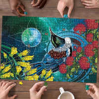 New Zealand Tui Bird Puzzle Maori Koru With Pohutukawa Galaxy Style - Polynesian Pride