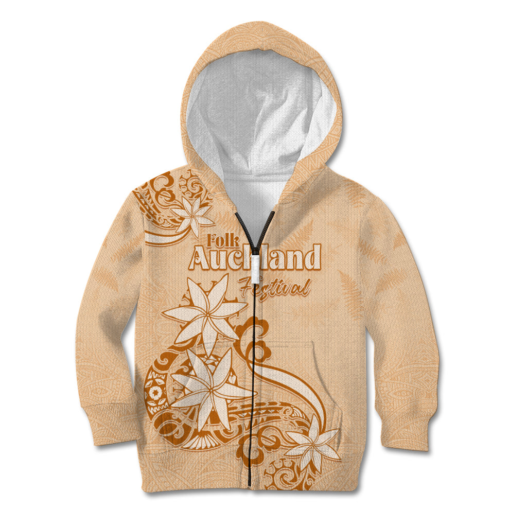 Personalised New Zealand Auckland Folk Festival Kid Hoodie Vintage Style LT05 Zip Hoodie Brown - Polynesian Pride