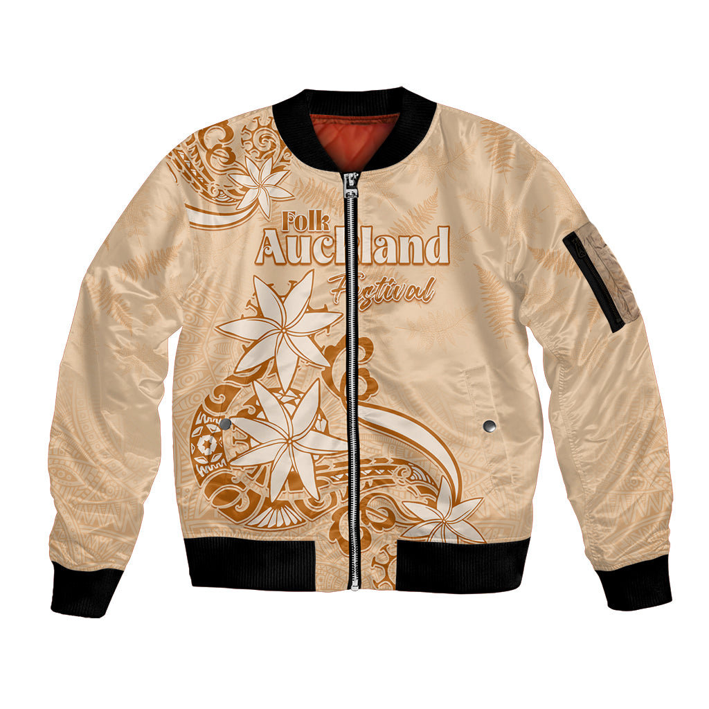 Personalised New Zealand Auckland Folk Festival Sleeve Zip Bomber Jacket Vintage Style LT05 Unisex Brown - Polynesian Pride