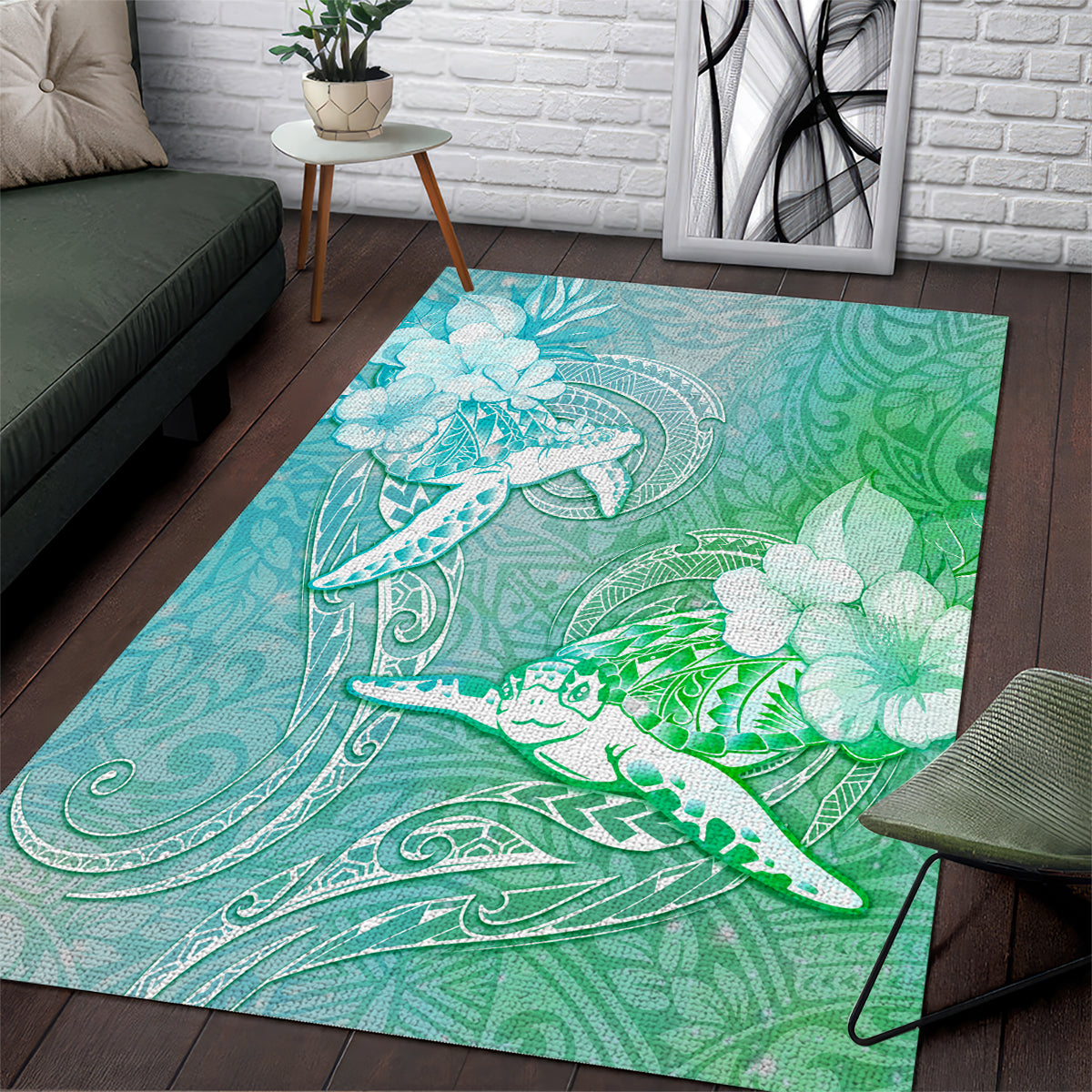 Couple Sea Turtle One Love One Heart Area Rug LT05 Aqua - Polynesian Pride