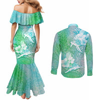 Couple Sea Turtle One Love One Heart Couples Matching Mermaid Dress and Long Sleeve Button Shirt LT05 - Polynesian Pride