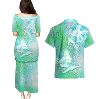 Couple Sea Turtle One Love One Heart Couples Matching Puletasi Dress and Hawaiian Shirt LT05 - Polynesian Pride