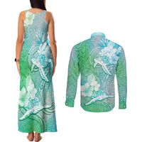 Couple Sea Turtle One Love One Heart Couples Matching Tank Maxi Dress and Long Sleeve Button Shirt LT05 - Polynesian Pride