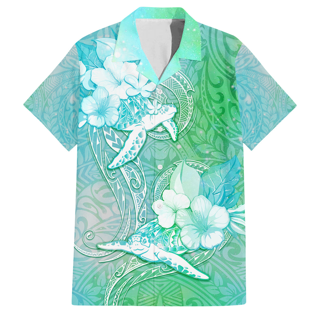 Couple Sea Turtle One Love One Heart Family Matching Long Sleeve Bodycon Dress and Hawaiian Shirt LT05 Dad's Shirt - Short Sleeve Aqua - Polynesian Pride
