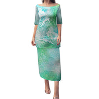 Couple Sea Turtle One Love One Heart Family Matching Puletasi Dress and Hawaiian Shirt LT05 Mom's Dress Aqua - Polynesian Pride