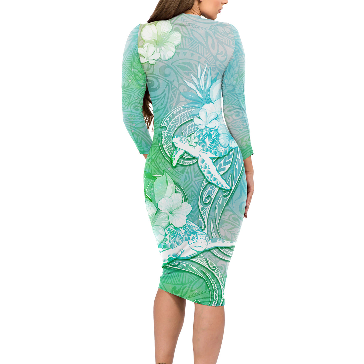 Couple Sea Turtle One Love One Heart Long Sleeve Bodycon Dress LT05 - Polynesian Pride
