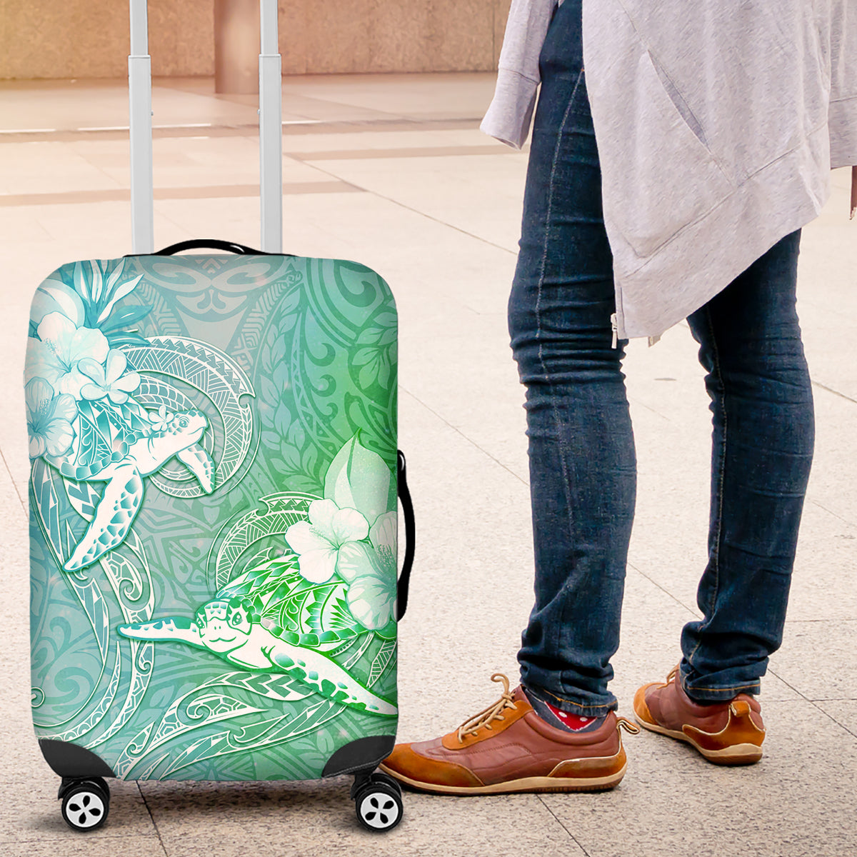 Couple Sea Turtle One Love One Heart Luggage Cover LT05 Aqua - Polynesian Pride