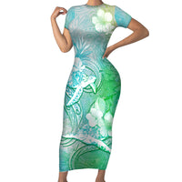 Couple Sea Turtle One Love One Heart Short Sleeve Bodycon Dress LT05 Long Dress Aqua - Polynesian Pride