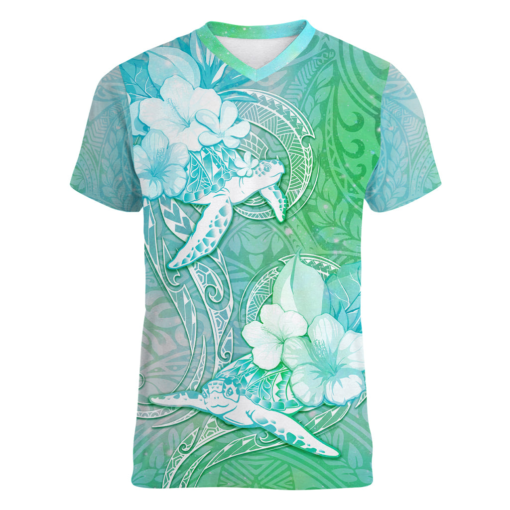 Couple Sea Turtle One Love One Heart Women V Neck T Shirt LT05 Female Aqua - Polynesian Pride