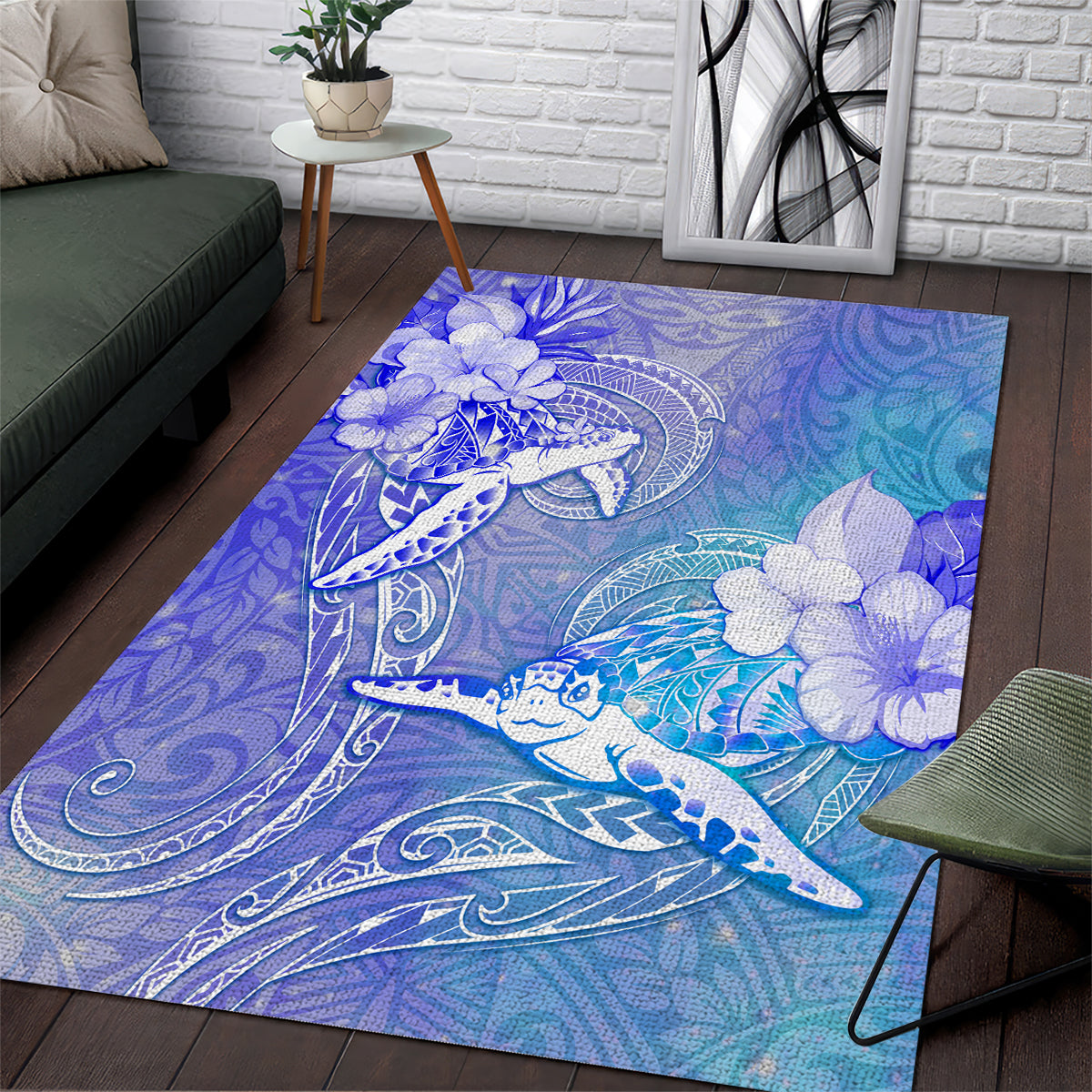 Couple Blue Sea Turtle Heart Love Area Rug LT05 Blue - Polynesian Pride
